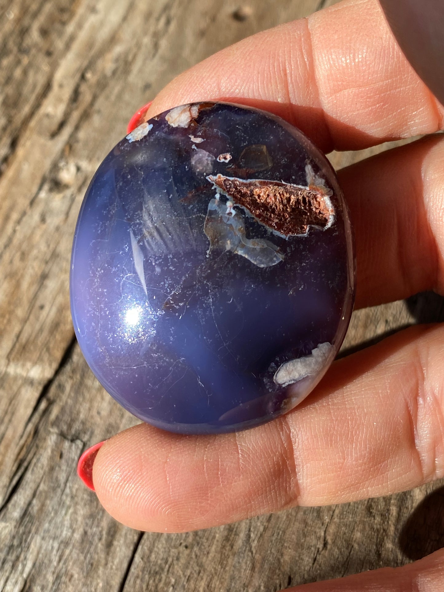Blue Flower Agate Palm Stone