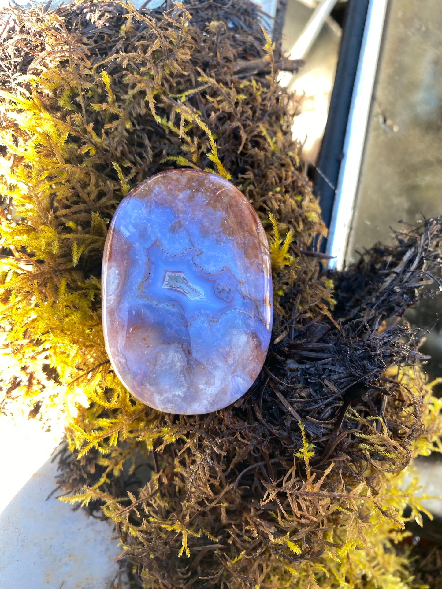 Beaitiful Blue Flower Agate Palm Stone