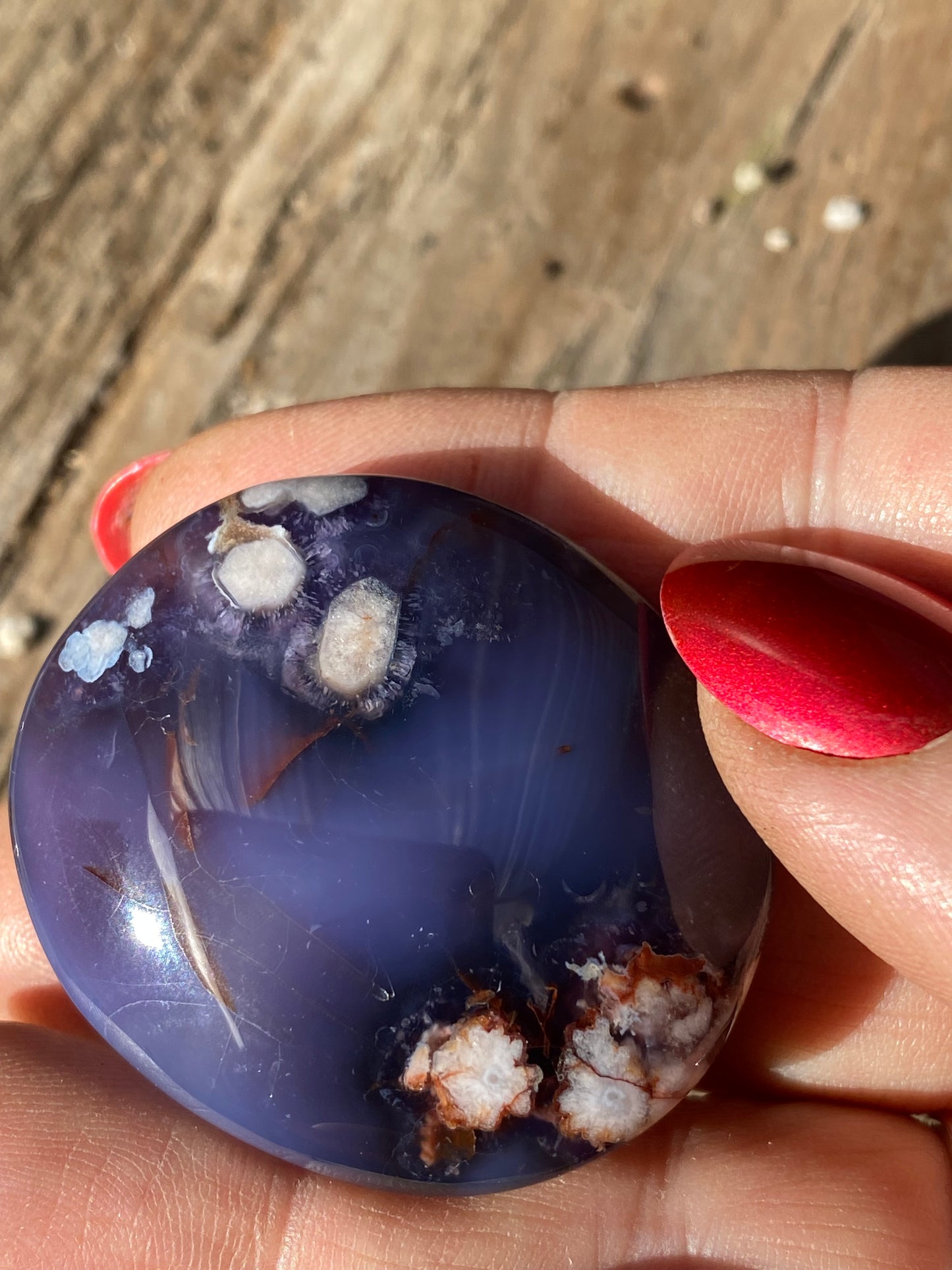 Blue Flower Agate Palm Stone